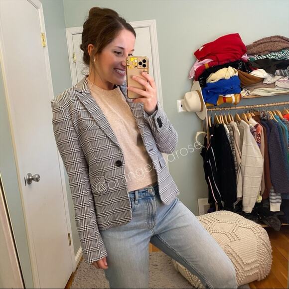 Veronica Beard Navy Blue White Leo One Button Dickey Blazer Jacket 2 Plaid - Picture 6 of 15